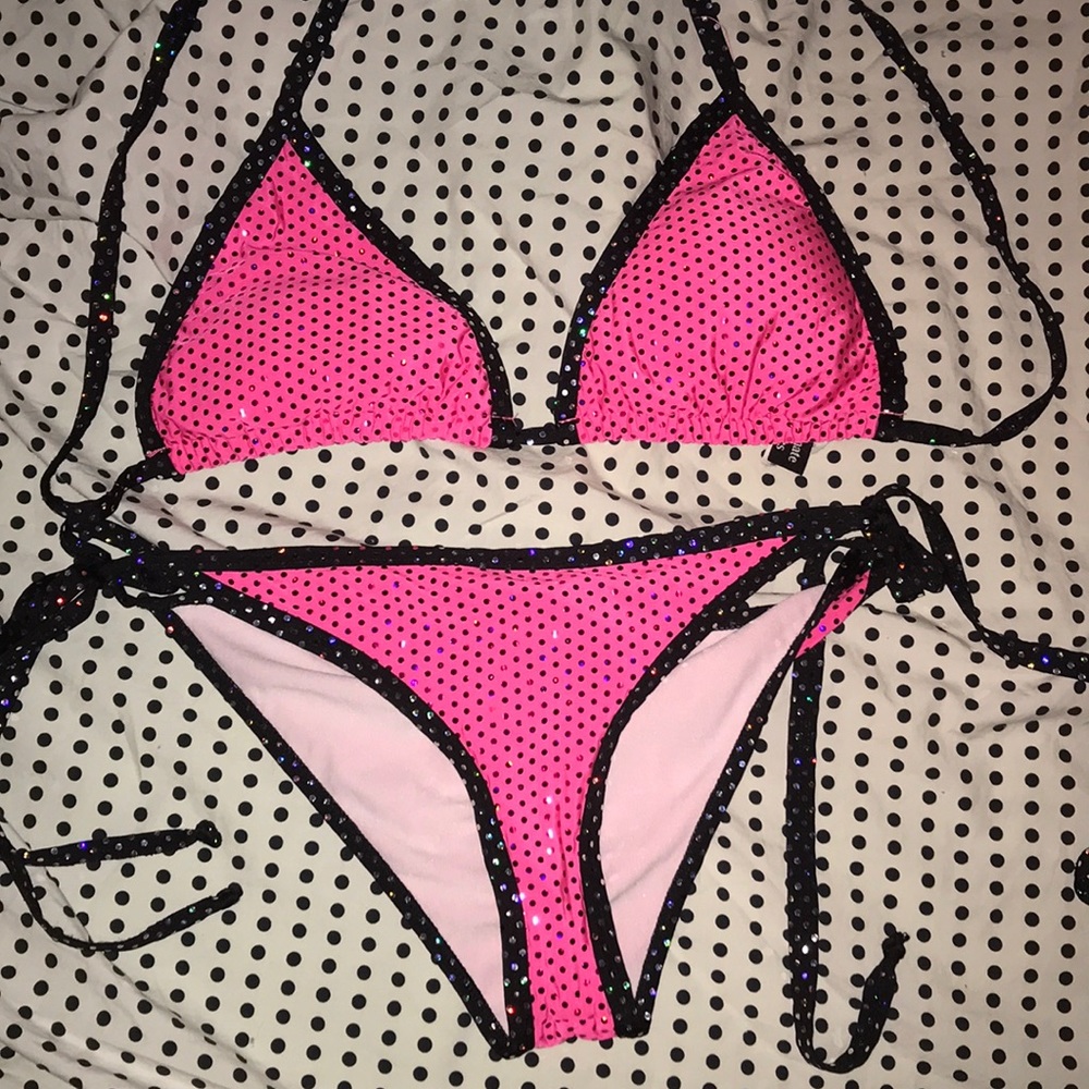 Pink/black polka dot bikini NWOT